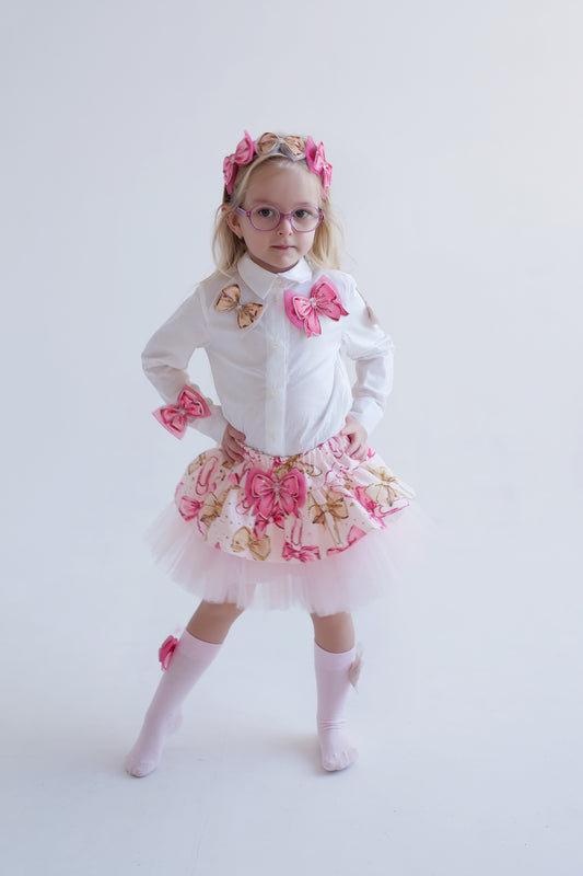 Daga Pretty In Pink Girls Bow Shirt & Tulle Skirt Pink